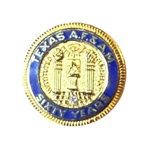 VTG Masonic Pin Grand Lodge Texas A.F. & A.M. Masons 60 yrs 10k Plate Gemstone